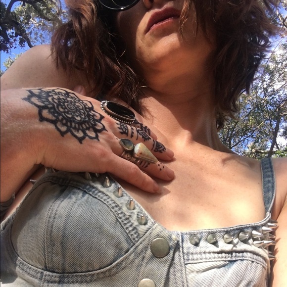 Spike studded distressed denim top - Picture 2 of 7